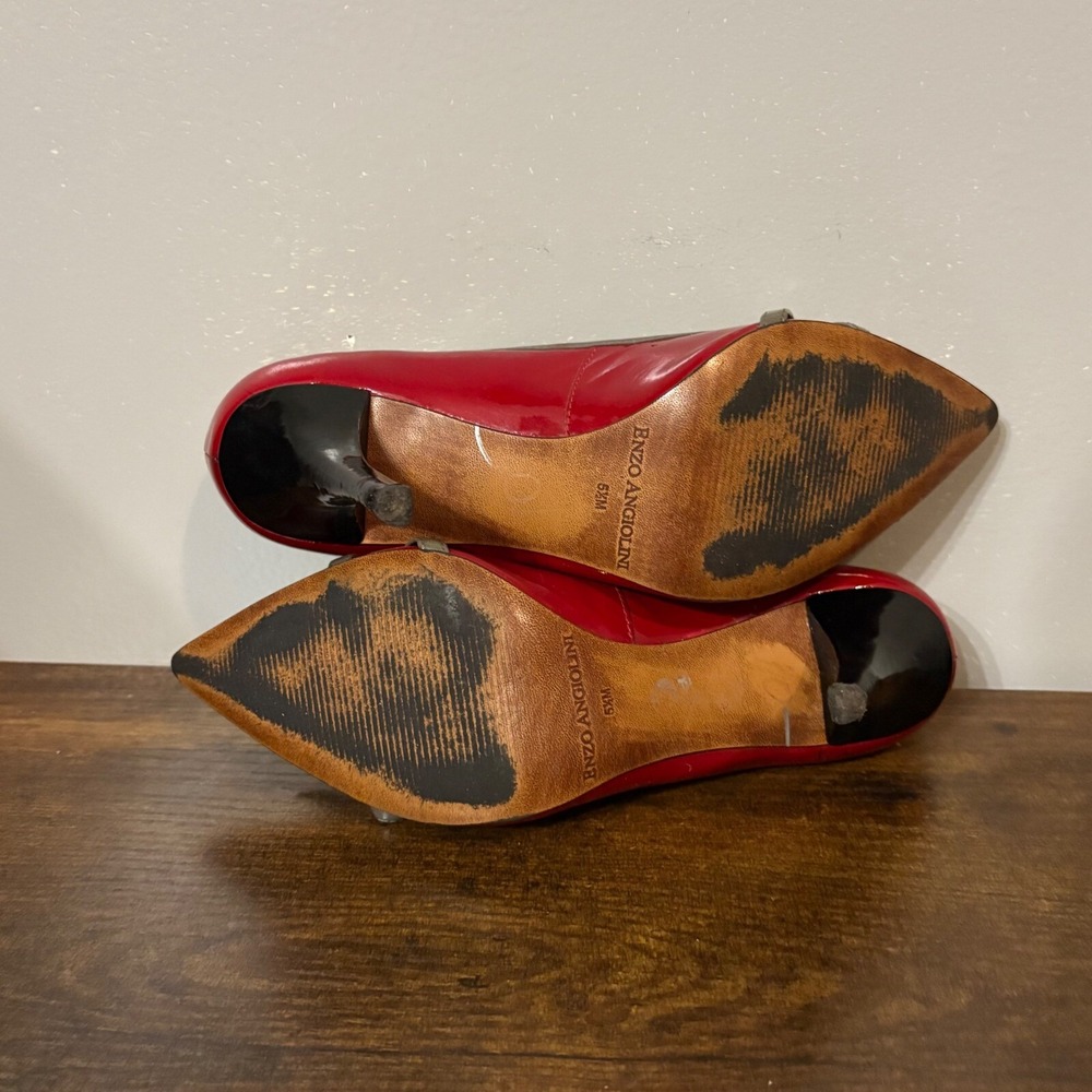 Enzo Angioloini Red Patent Leather Pointed Stiletto 3-inch Heel Gray‎ Bow (5.5) - Picture 7 of 12